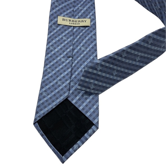 BURBERRY Blue Plaids & Checks Monogrammed Logo Silk LUXURY Tie ITALY - Picture 2 of 4